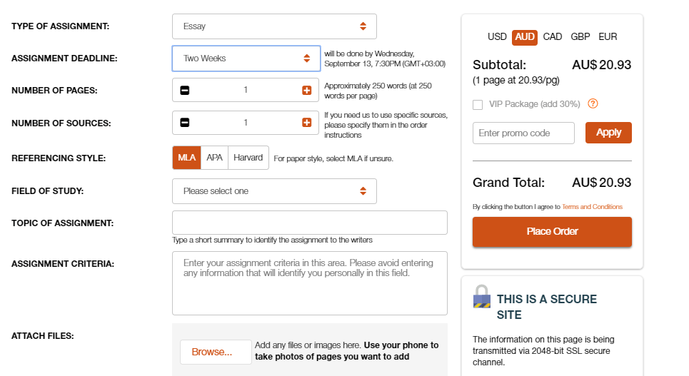 ozessay.com.au order form